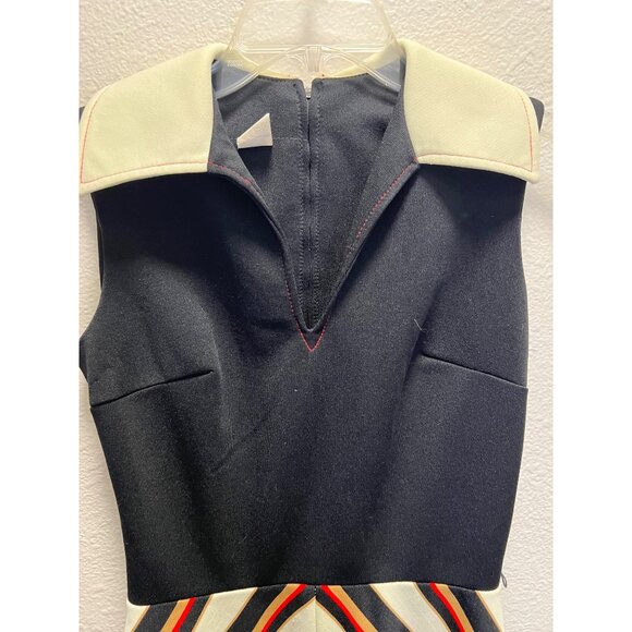 Vintage 60s Mod Mini Dress W/ Striped Skirt & Cream Collar - Picture 4 of 5
